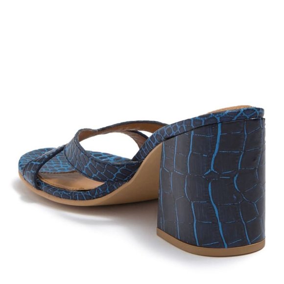 NWT Free People Charlie Block Heel Sandals Croc Blue - Picture 3 of 3